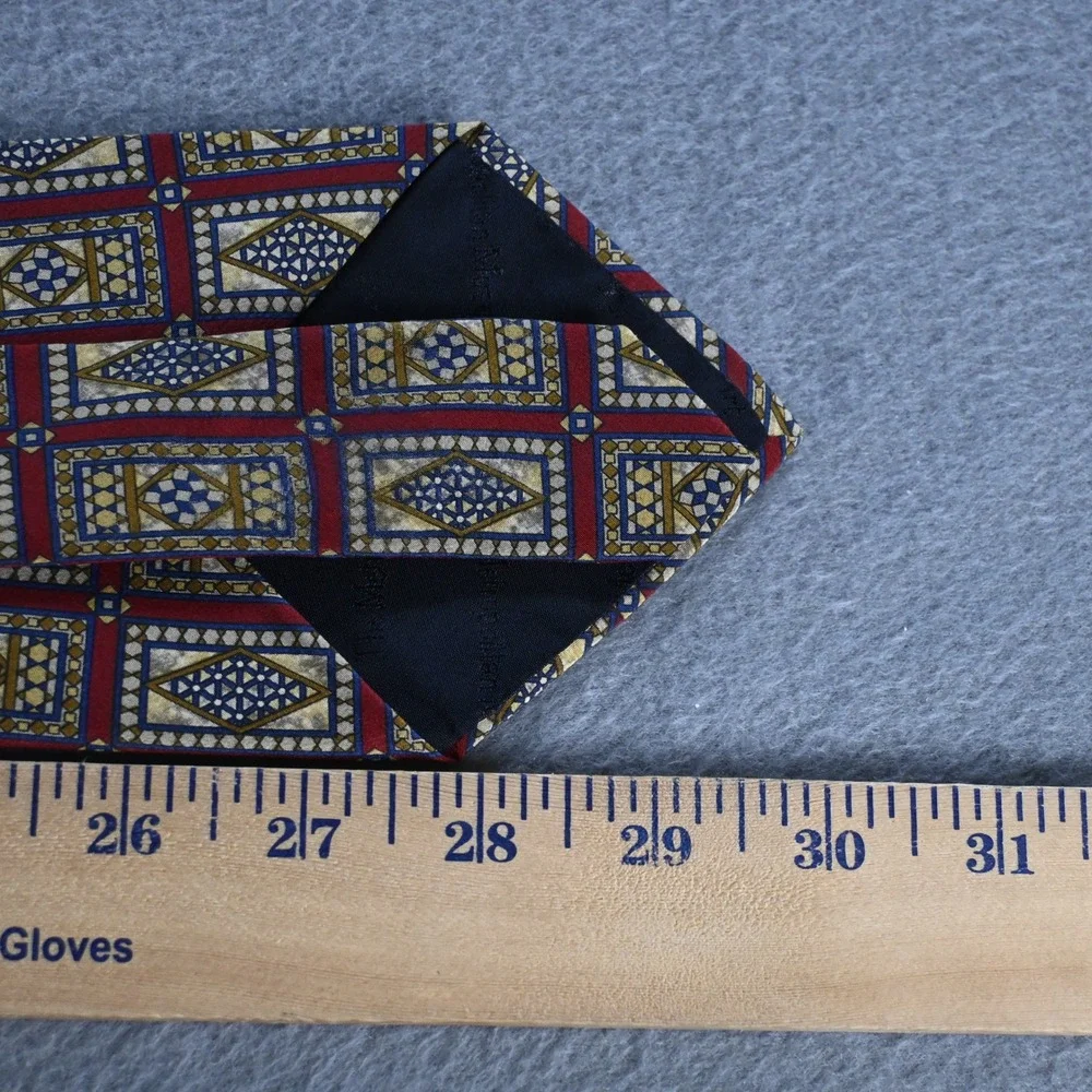 Metropolitan Museum of Art Mens Vintage Geometric Mosaic Silk Tie OS Red Gold